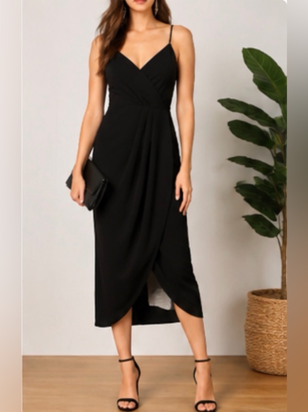 Lulus Black Surplice Midi Sleeveless Dress